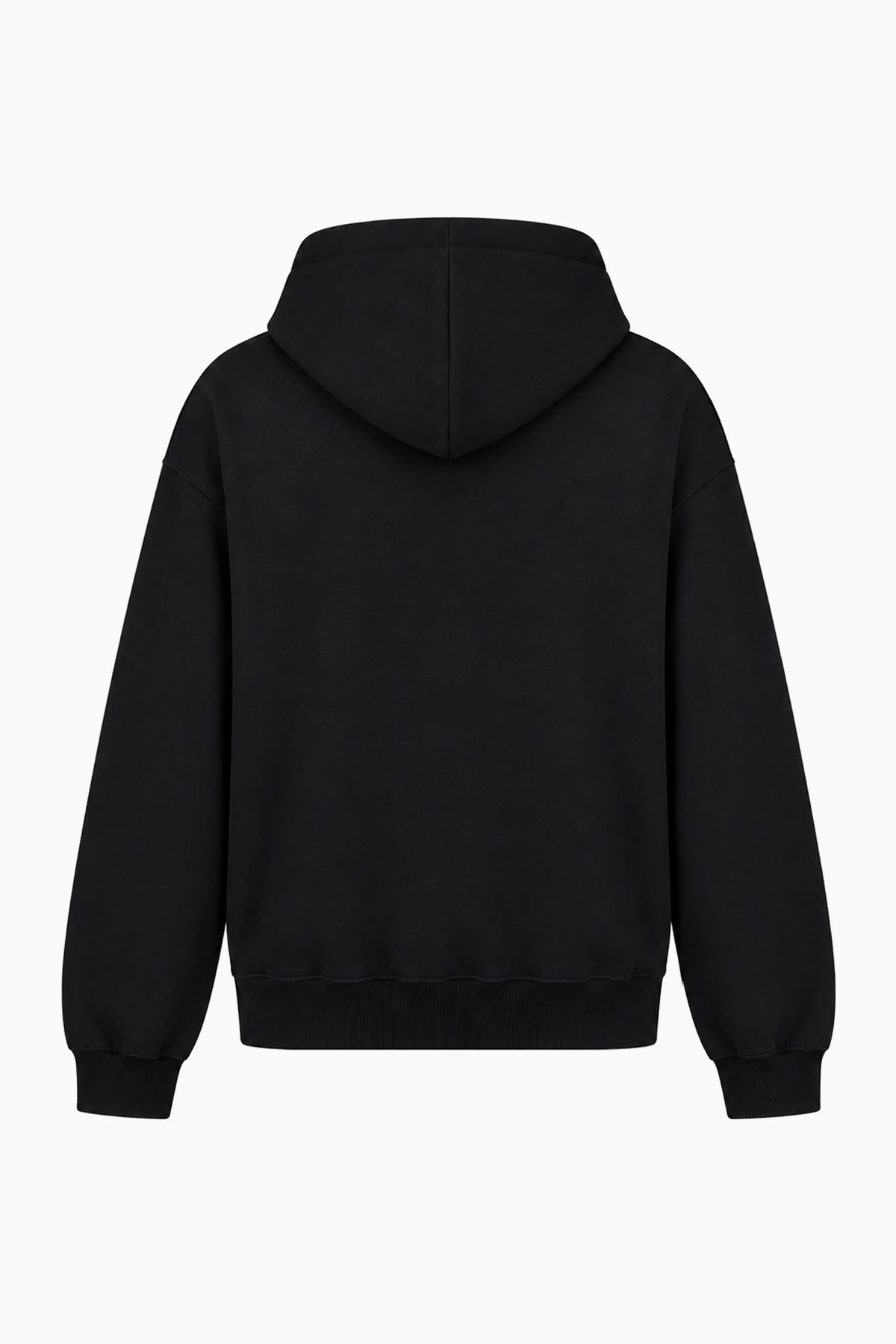 IH NOM UH NIT FW26 black oversized hoodie with tonal number 5, logo lettering and patch details, front view