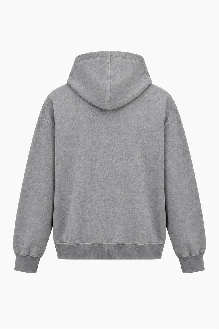 IH NOM UH NIT FW26 grey oversized hoodie with tonal number 5, logo lettering and patch details, front view