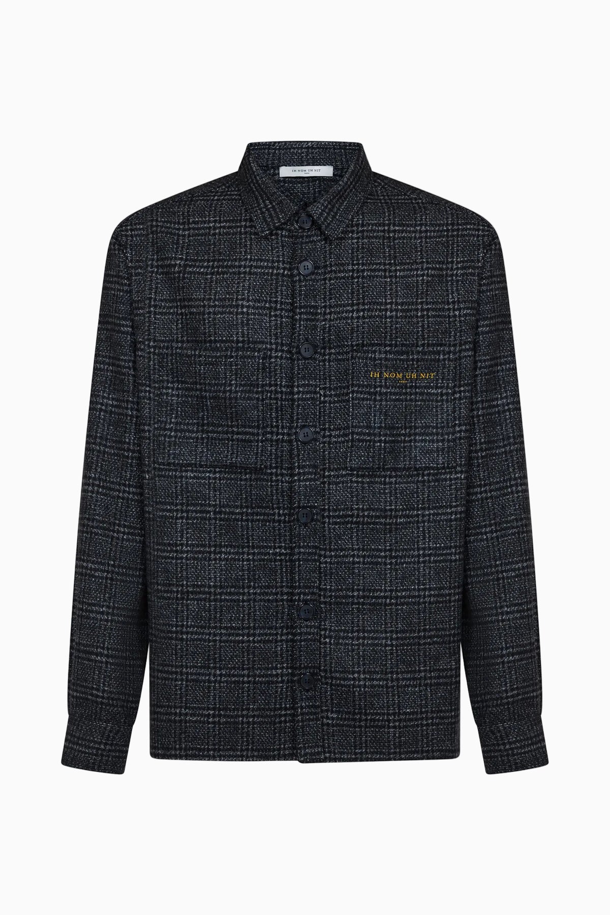 IH NOM UH NIT FW26 checked flannel shirt with chest logo embroidery, front view