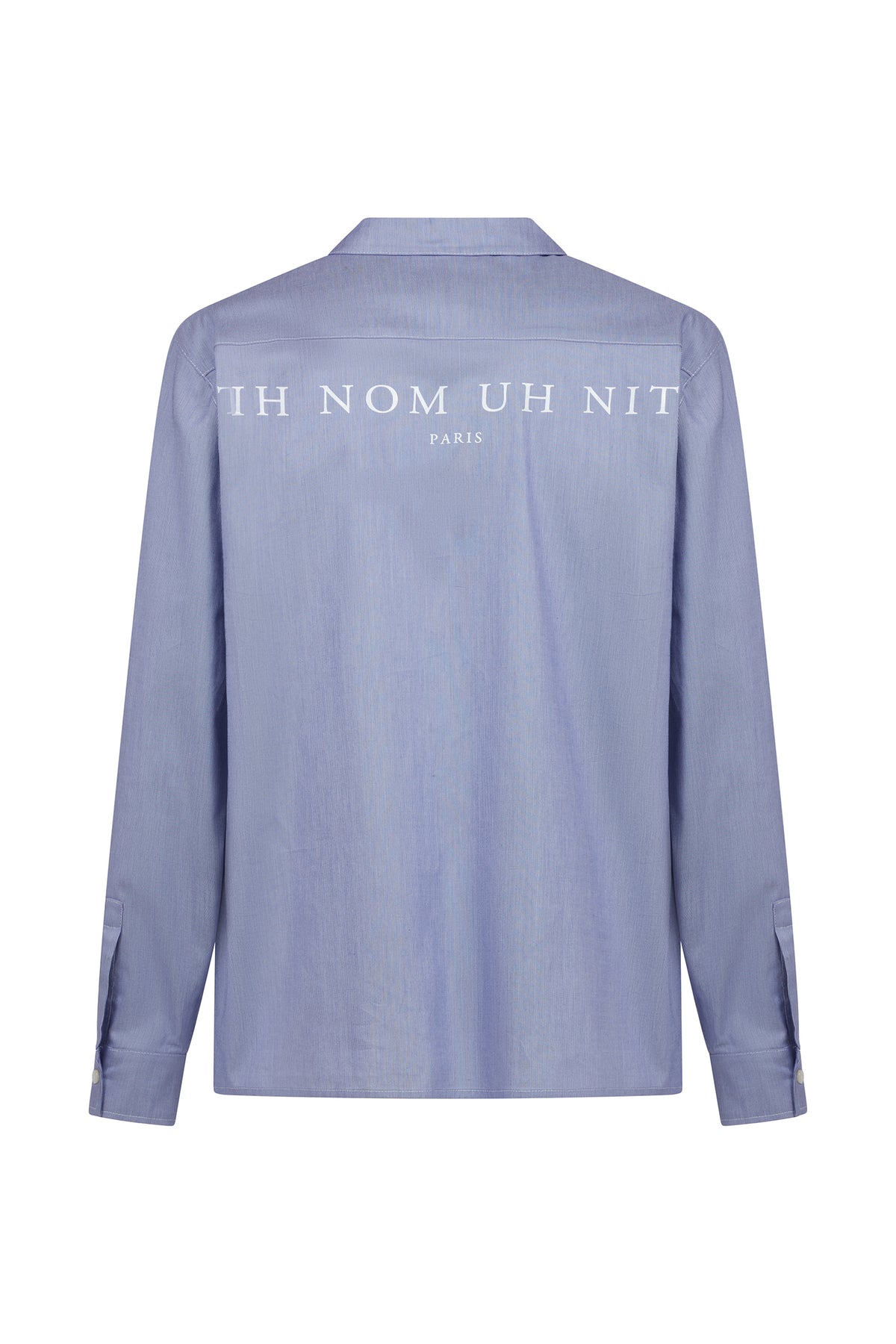 IH NOM UH NIT FW26 striped cotton shirt with open collar and chest pocket, front view