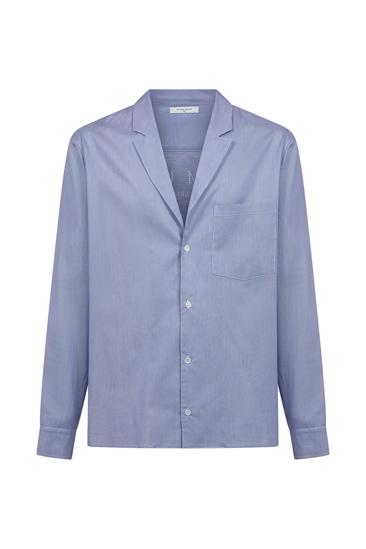 IH NOM UH NIT FW26 striped cotton shirt with open collar and chest pocket, front view