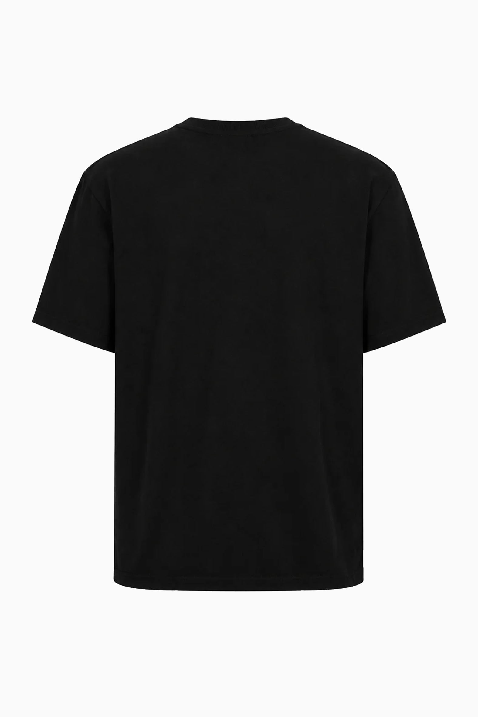 IH NOM UH NIT black cotton T-shirt featuring the New Dobermann graphic with emerald-inspired jeweled necklace