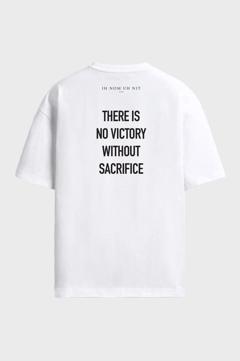 IH NOM UH NIT oversized white O Rei mask T-shirt featuring Brazil-inspired graphic artwork and statement back print.